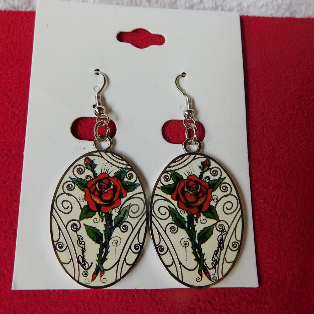Ladies Ed Hardy Rose Earrings - By Christian Audigier